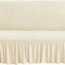 NICEEC Sofa Slipcovers Beige Couch Covers Washable Stretch Fitted Sofa Cover for 3 Cushion Couch Universal 3 Seat slipcover Durable Furniture Protector with Skirt Country Style (Large)