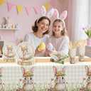 Childom Spring Party Decorations,147 Pcs Disposable Plates and Napkins Party Supplies,Bunny Dinnerware Sets with Plastic Tablecloth Knives Fork,Paper Plates Napkin Cups for Birthday Easter Decorations