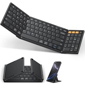 OMOTON Foldable Bluetooth Keyboard Supports Up to 3 Devices, Rechargeable Wireless for iPad iOS Android Tablet MacOS Windows Laptop PC, Full Size Folding Travel Keyboard, Black