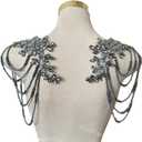 1 Pair Beaded Rhinestones Applique Embellishment for Clothes Epaulettes Shoulder Patches Sew-on Diamond Sequin Tassels Applique for Wedding Dress DIY Accessories 9.8X10.2inches (Gray)