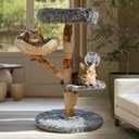 Sopapets Solid Wood Cat Tree for Large Cat, 41.3" Modern Cat Tower with Heavy Duty Real Branch & Hand-Woven Basket, Sisal Scratching Posts & Cozy Bed, Luxury Furniture for Indoor & Maine Coon, Gray