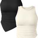 OQQ Women Crop Tank Tops 2 Pack Ladies Sleeveless Stretch Casual Fashion Summer Basic Slim Fit Tops, S