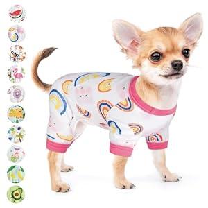 Dog Pajamas for Small Dogs Girl Boy Puppy Pjs Summer Pet Onesies for Chihuahua Yorkie Teacup Cute Soft Material Stretch Able Cat Clothes Outfit Apparel Doggy Jumpsuit (Medium, Rainbow)