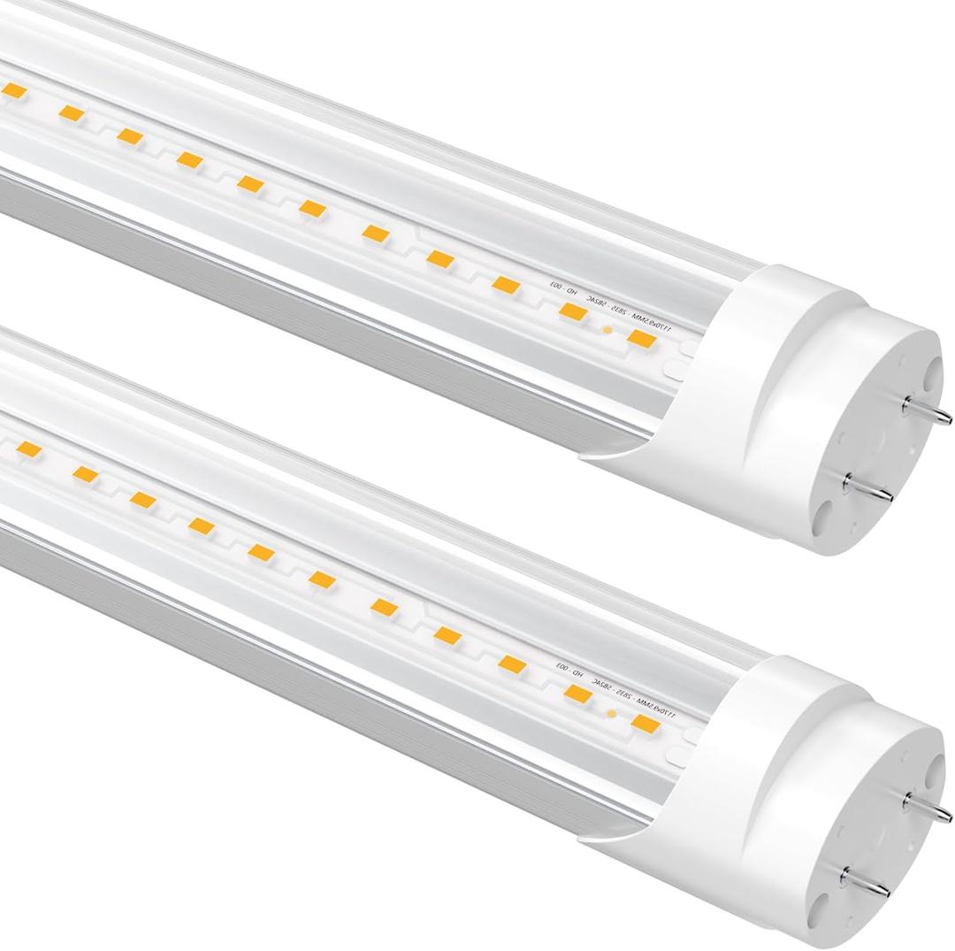Fluorescent Light Bulbs Replacement 4FT, T8 LED Bulbs 4 Foot Type A+B, 24W (65W Equivalent) 3200LM, 3000K Warm White, 48 Inch Tube, F32T8 or F40T12 LED Replacement, Non-Dimmable, 2-Pack