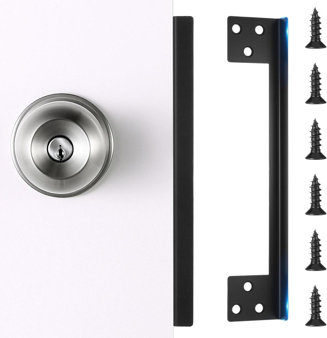 Door Latch Guard Plate 7” with 1” Offset Cover Door Reinforcement Lock, Outswing Angle Security Protector Shield, Security Reinforcement Striker Plates, D oor Knob/ Deadbolt Latch Protector Plate, 1Set