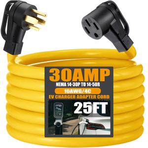 Tellegloww 25FT EV Charger Adapter Cord Compatible with NEMA 14-30P to 14-50R, 30 Amp 4 Prong Dryer to 50 Amp EV for Level 2 Charging, Only for 4 Prong New Dryer Outlet, STW 10 AWG/4C, ETL Listed