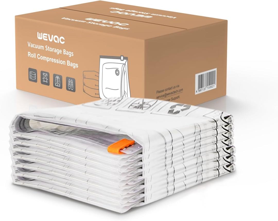 Wevac Vacuum Storage Bags (8 Jumbo) | Space Saver | Rapid Vacuum | Double Zip Seal | Special Clip Stopper | Ideal for Clothes, Blankets Compression and Travelling