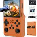 FVBADE[30000 in 1 R40S PRO Handheld Game Console 3.5 inch IPS Screen Mini Retro Console 3800mAh Portable Pocket Arcade 45+ Mainstream Emulator 256G TF Card Transparent.(Orange)