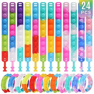Kids Party Favors Pop Fidget Toys Bulk Its 24 Packs Fidget Bracelet It Birthday Party Favors for Halloween Goodie Bags Stuffers for Kids Classroom Prizes Poppers Student Gifts Girls Boys Trinkets