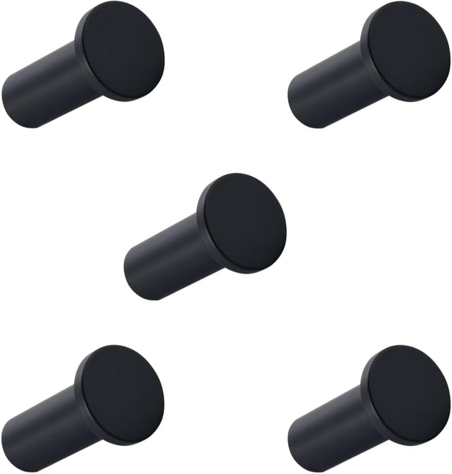 Francany Towel Hooks 5 Packs, Wall Mounted Hand Towel Holder for Bathroom, Kitchen, Livingroom, Stainless Steel Wall Hooks, Durable Coat, Robe, Clothes Hangers, Matte Black