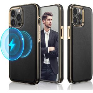 LOHASIC Compatible with iPhone 14 Pro Max Phone Case, Classic Leather with Anti-Scratch Microfiber Lining Inner Cover Shockproof Magnetic Cases for iPhone 14 Pro Max 6.7 inch - Black Gold