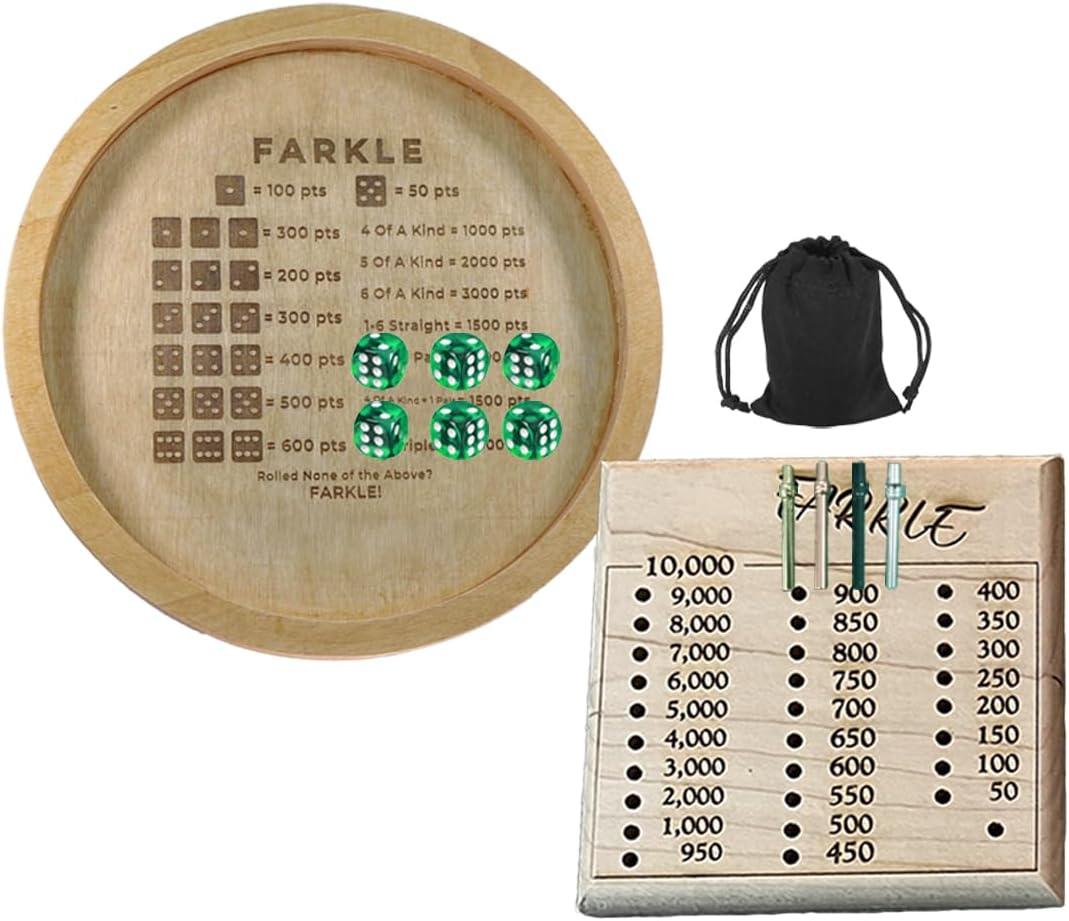 Farkle Classic Dice Game Tray with Score Board - Wooden Dice Board Game for Family Game Night