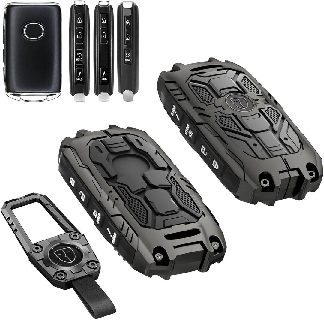Mech Style Heavy Metal Key Fob Cover for 2019-2024 2025 2026 Mazda CX-5 CX-30 CX-50 CX-70 CX-90 3 6 CX-9 WAZSKE11D01 662F-SKE11D01, Zinc Alloy Key Case Protector, 4 Buttons, Gunmetal