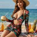 3 Piece Swimsuits Women Bikini Sets Triangle Halter Bathing Suit with Sexy Mesh Beach Cover Up (Black, M)