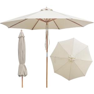 9FT/10FT Bamboo Patio Umbrella, Large Outdoor Umbrella with UPF 50+ Sun Protection, Rope Pulley Lift & Push-Button Tilt, 8-Rib Ventilated Canopy for Garden, Deck, Backyard & Outdoor Dining