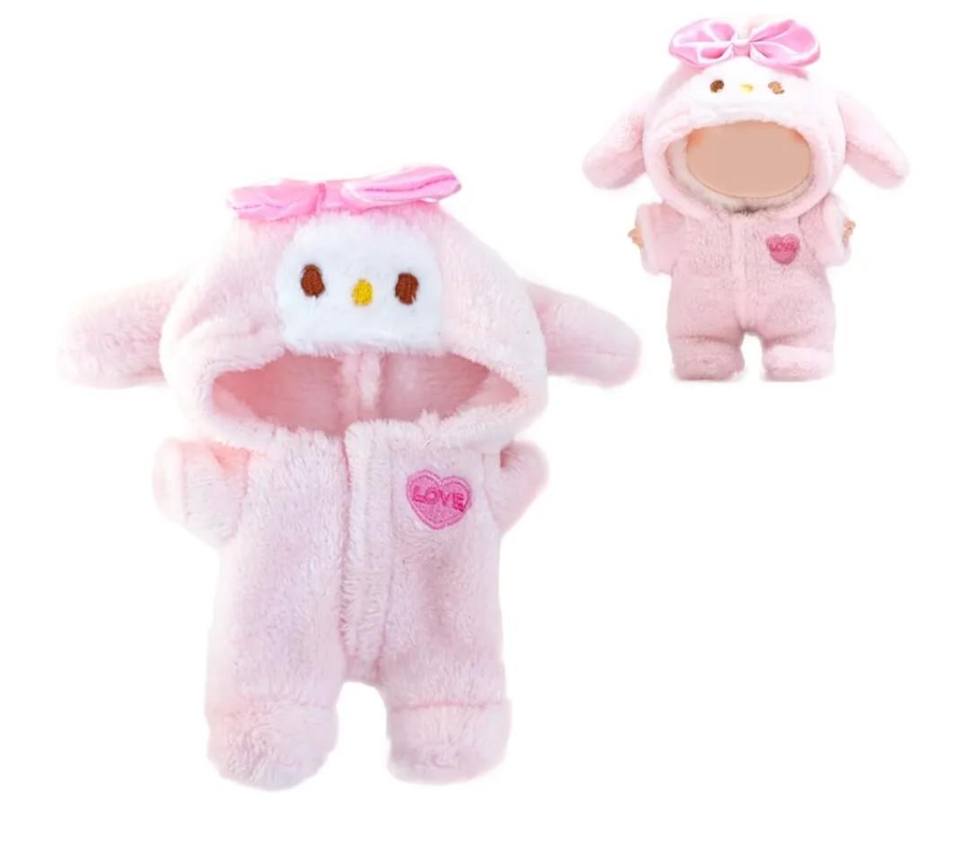 2 x Cute Pink Clothes Set, Hat & Overalls Set for 17cm Doll, Plush Pink Clothes Outfit for Toys (No Doll)