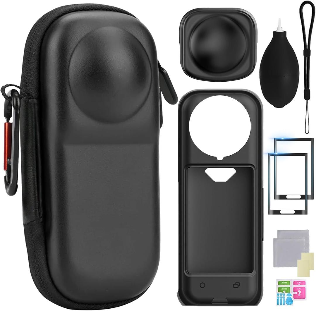 Insta360 X5 Kit Protective Accessories With Insta 360 X5 Bag, Camera Silicone Protective Case And Lens Silicone Protective Case, 2 Pcs Screen Protector, Scratch Resistant Portable For Outdoor Travel