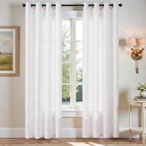 jinchan White Semi Sheer Linen Curtains 90 inch Length 2 Panels Set Grommet Light Filtering Living Room Curtain Panles Home Office Minimalist Decor Farmhouse Boho Burlap Textured Curtains 50 Inch Wide