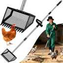 Chicken Poop Scooper & Rake 2-in-1,10" Metal Chicken Coop Scoop for Poop with 35" to 62" Adjustable Stainless Steel Handle,Litter Scooper & Sand Sifting Shovel for Chicken Coops,Farm Animals