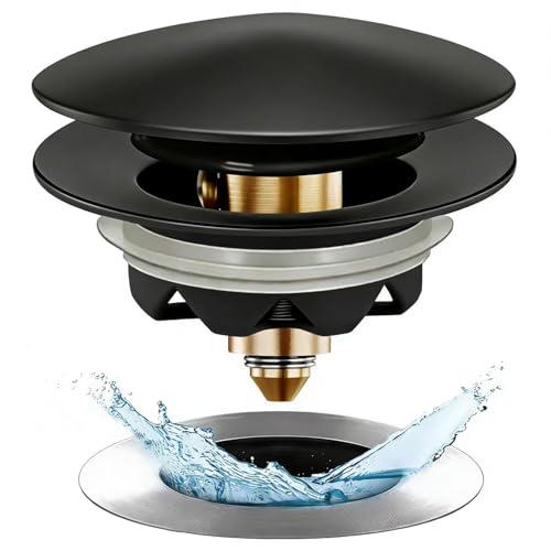 Anlige Bathtub Drain Stopper, Pop Up Tub Stopper and Cover, Bottom with Hair Catcher, Universal for 1.45 to 1.8in Drain, Replaces Old Drain Plug, Matte Black