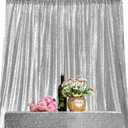 JYFLZQ Silver Sequin Backdrop Curtains 4ft x 6.5ft 1 Panel Glitter Photo Booth Backdrops Sparkly Photography Background Drapes for Parties Wedding Bridal Showers