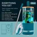 Pandaloo® Glass Cups With Lids and Straws -20 Fl Oz- Perfect Size Iced Coffee Cup - Smoothie Cup With Bamboo Lid and On the go Lid - Glass Tumbler (2 Count (Pack of 1), Coton White-Intense Teal)