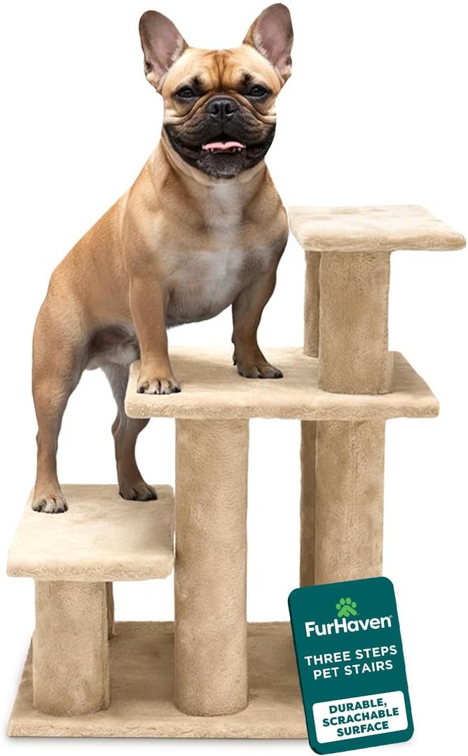 Furhaven Steady Paws Multi-Step Pet Stairs for High Beds & Sofas - Cream, 4-Step
