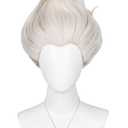 Short Curly Gray Blonde Sea-Witch Costume Wig + Necklace + Wig Cap Platinum Blonde Cosplay Wigs Synthetic Hair for Women Halloween Party