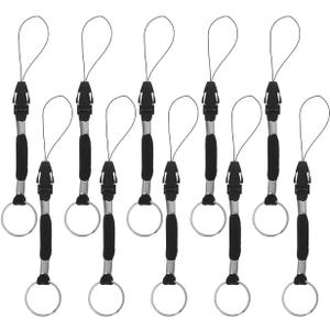 5 x Operitacx 10 Pcs Detachable Nylon Lanyards for Small Electronic Devices Usb Flashlight Tail Rope with Easy-Open Ring and Buckle for Phone Key Holder (Black)