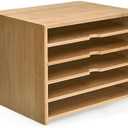 Prosumer's Choice 5-Tier Natural Wood Letter Tray Desk Organizer - Desktop File Sorter for Letter, A4 Documents - Paper Organizer for Desk - Ideal for Home and Office Organization, Light Brown