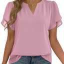Zeagoo Womens Dressy Casual Shirts Short Sleeve V Neck Work Blouse Business Casual Summer Chiffon Tops (Small, Light Pink)