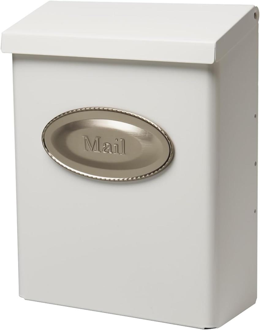 Architectural Mailboxes Designer Galvanized Steel, Locking Wall Mount Mailbox, White with Satin Nickel