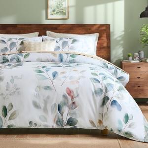 100% Cotton Comforter Queen Green Botanical Bedding Set Sage Green Leaf Floral Cottagecore Country Theme Super Soft Breathable Cotton Bed Comforter Set