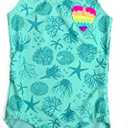 Jimmy Baha·mas Girls 1 Piece Sport Swimsuits with Cross Back Strap Colorful Fish Scales Print and Two Cute Bow Decorations, 7