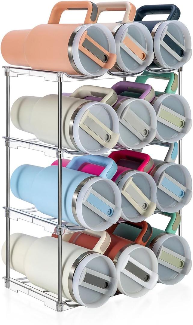 Water Bottle Organizer for Stanley 40 oz Tumbler, Stackable Water Bottle Holder for Kitchen Fridge Cabinet Organization and Storage, Plastic Rack/Drink Bottle Holder (4 Pack - Hold 12)