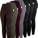 ATHVOTAR Leggings with Pockets for Women, 7 Packs High Waisted Workout Tummy Control Yoga Pants (X-Large, 7 Pack - Black/Black/Black/Gray/Cassis/Army Green/Dark Brown)