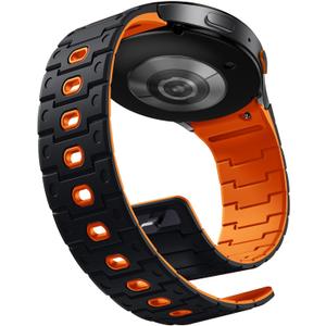 Bandletic Silicone Magnetic Band Compatible with Samsung Galaxy Watch 7 6 5 4 FE 40mm 44mm/Watch 6 4 Classic 43mm 47mm 42mm 46mm/Watch 5 Pro 45mm, 20mm No Gap Soft Sport Strap for Men Women (Black/Orange)