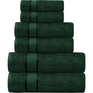 Luxury Bath Towels Set -100% Cotton- 2 Bath, 2 Hand & 2 Washcloths- Large, Thick, Fluffy, Absorbent, Quick Dry, Soft & Plush - 6 Piece Luxury Bathroom Towels - Dark Green/Forest Green