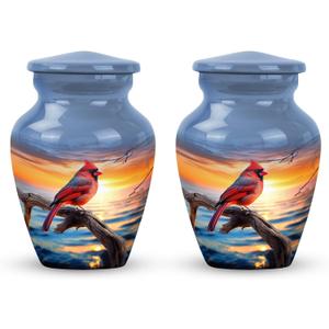 Red Cardinal Bird Urns for Human Ashes Adult Male & Female - Small Keepsake Urn for Human Ashes Adult Woman - Memorial Decorative Urn 3 Inch 2 Pcs