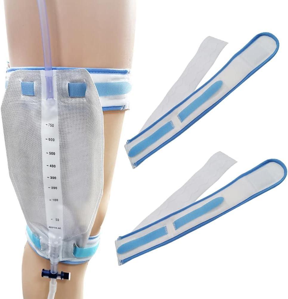 2PCS Catheter Leg Strap Catheter Holder Urine Drainage Bag Leg Band Urinary Legband Holder Catheter Tube Holder (Blue)