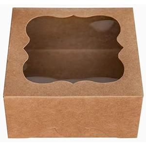 ONE MORE 6"x6"x3"Brown Bakery Boxes with pvc Window for Pie and Cookies Boxes Small Natural Kraft Paper Box 6x6x3inch,Pack of 15
