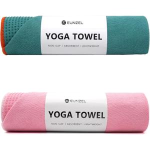 Eunzel 2 Pack Hot Yoga Towel with Grip Dot, Non Slip Yoga Mat Towe Sweat Absorbent Towel for Hot Yoga,Bikram, Pilates and Fitness 72" x 24", Dark Cyan/Pink