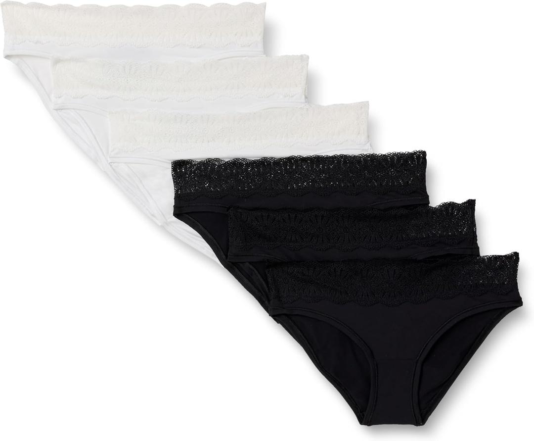 Amazon Essentials Women's Microfibre with Lace Trim Ladies Knickers, Bikini, Boyshort, Thong and Full Brief Styles, Pack of 6 (XL)