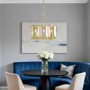 Gold Modern Crystal Chandeliers Rectangle Farmhouse Pendant Light Semi Flush Mount Ceiling Light Fixture for Bedroom Dining Room Kitchen Island Living Room Foyer Hallway(8-Light)