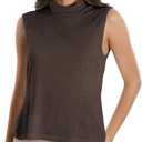 Women's Wool Sweater Vest Lightweight Turtleneck Sleeveless Knit Pullover Tank Tops (Brown, M)