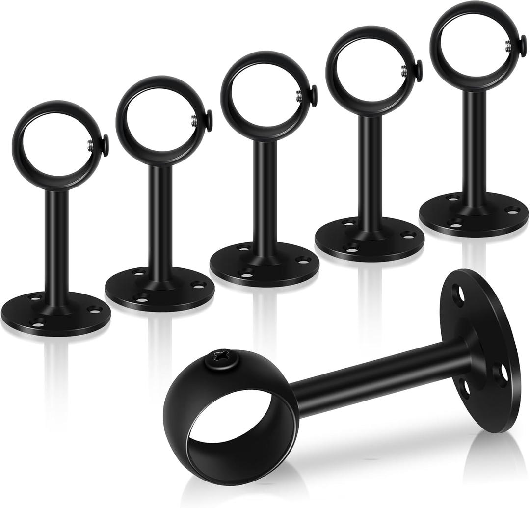 TOKPLNU Ceiling Curtain Rod Bracket, Heavy Duty Ceiling Curtain Rod Holder Black 6 Pack Curtain Rods Hooks Hangers for Wall Drapery Closet Wardrobe Rod Brackets Support for 1 1/4-Inch Drape Poles