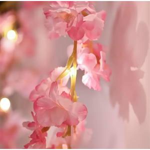 Pink Cherry Blossom LED String Lights, 2M/6.56ft 20 LEDs, Artificial Flower Garland, Battery Powered, Wedding Party Home Decor