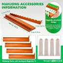 Upgraded Version,Mahjong Racks with Pushers,18 Inch,Wooden American Mahjong Tile Pushers and Racks Set of 4, with 4 Mahjong Racks Drawstring Bag, Mahjong Accessories（Brown）