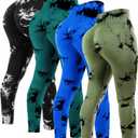 Mumucove 4 Pcs Womens Workout Leggings Tie Dye High Waisted Yoga Pants Seamless Scrunch Butt Lifting Compression Tights(Black, Royal Blue, Dark Green, Army Green,L)