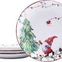 Bico Christmas Gnomes Salad Plates Set of 4, 8.75 Inch Ceramic Dessert Plates for Salad, Appetizer, Side Dishes, Microwave and Dishwasher Safe, Gift for Housewarming and Christmas